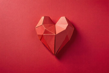 Red polygonal paper heart, origami style