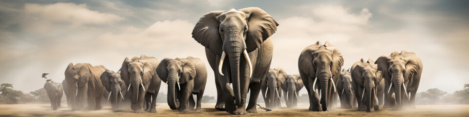 Fototapeta na wymiar majestic lineup of elephants parading in unison, their sheer size creating an awe-inspiring spectacle