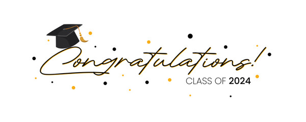 Congratulations Class of 2024 greeting sign. Congrats Graduated. Congrats banner. Handwritten brush lettering. Isolated vector text for graduation design, greeting card, poster, invitation - obrazy, fototapety, plakaty