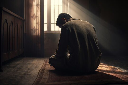 Muslim man has a prayer at home