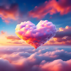 Heart-shaped clouds, beautiful colorful hearts in the clouds as Valentine's Day background. - obrazy, fototapety, plakaty