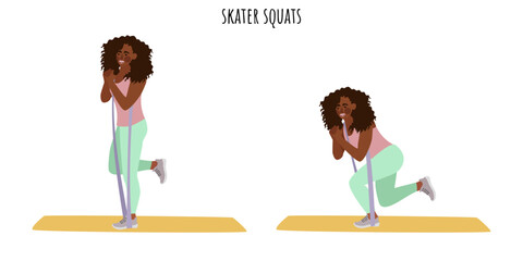 Young woman doing skater squats exercise