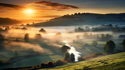 Keuken foto achterwand Misty sunrise over the English countryside © khan