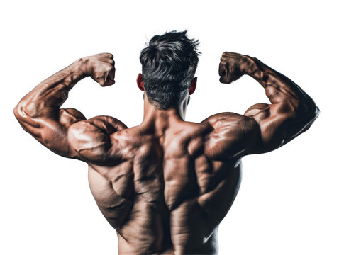 A muscular man flexing his back muscles.