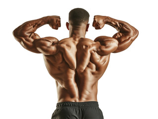 Fototapeta na wymiar A fit man showcasing his muscular back on transparent background.