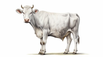 as different cattle breeds create a picturesque scene on a spotless white background.