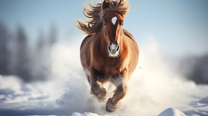 Snowy Wilderness Symphony: Wild Horse Galloping Through a Winter Landscape - Capturing the Untamed Spirit of Equine Freedom