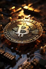 Bitcoin cryptocurrency, circuit background, Generative AI
