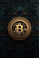 Bitcoin cryptocurrency, circuit background, Generative AI