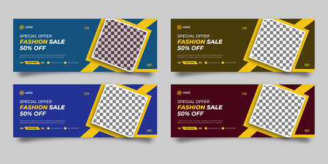 Fashion sale promotion template business web banner social media cover design, modern abstract background web banner template design set 