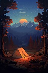 camping cartoon, generative ai