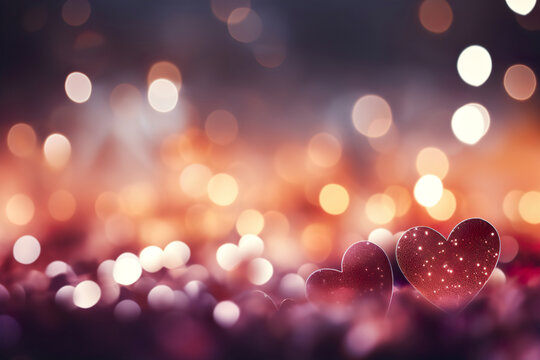 Valentine day abstract blurred love heart  on blurred background with lights, decorative banner, romantic phone wallpaper