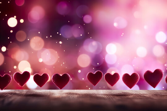 Valentine day abstract blurred love heart  on blurred background with lights, decorative banner, romantic phone wallpaper