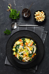 Chicken and white bean soup with veggies, corn