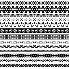 Set of seamless borders, geometric patterns isolated on white background