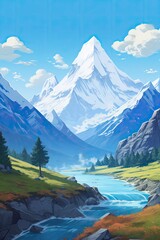 himalayas mountain, ice mountain, cartoon background, generative ai