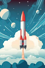 Rocket start, startup, cartoon, generative ai