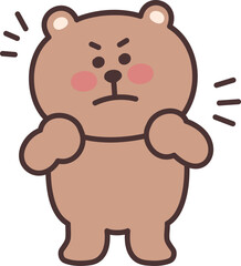 The cartoon teddy bear pumps it up. Vector illustration isolated on a transparent background.