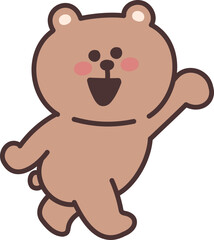 Cheerful cartoon teddy bear greeting someone. Vector illustration isolated on a transparent background.