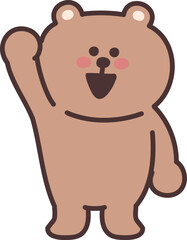 Cartoon teddy bear delighted at something with raising a hand. Vector illustration isolated on a transparent background.