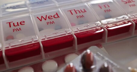 Drugs used for treatment are weekly organizer dispensers for tablets, capsules, blister packs of medicines