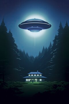 UFO cartoon background, generative ai