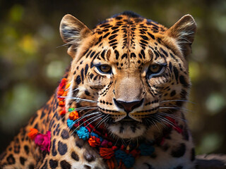 Vibrant Picture of a Leopard's Head with Striking Colors