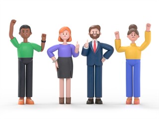 Business manager team celebrating successful. 3d illustration achievement people, together, Thumbs up, Happy flat cartoon design.3D rendering on white background.
