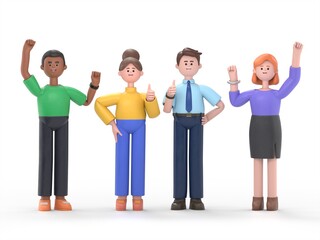 Business manager team celebrating successful. 3d illustration achievement people, together, Thumbs up, Happy flat cartoon design.3D rendering on white background.
