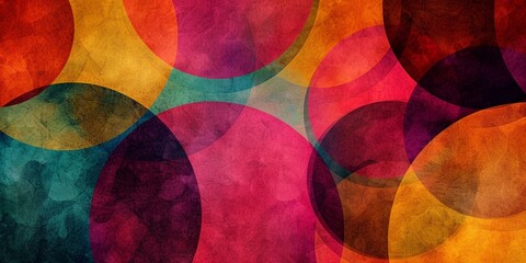 An abstract pattern created with overlapping circles and vibrant colors. Experiment with different transparencies and blending modes to achieve a layered effect.
