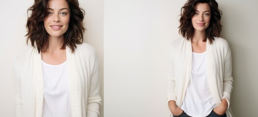 Confident woman posing in casual outfit, studio portrait. Fashion and lifestyle.