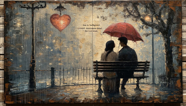 Intimate Couple Embrace Under Red Umbrella on Rainy City Street
