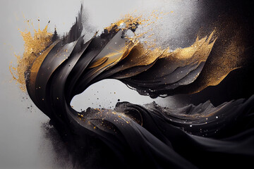 Abstract black and gold explosion background. Aspect ratio 3:2 Generative AI. - obrazy, fototapety, plakaty