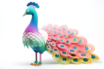 Fototapeta premium Elegant Display: A Soft Pop Style Peacock Illustration