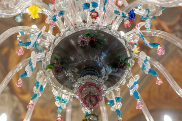 A Huge Decorated Glass Chandelier Made In murano, Near Venice, In Italy