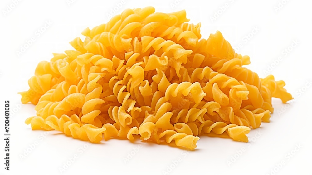 Poster a small pile of gemelli pasta showcased in a close-up realistic photo against a white background gen