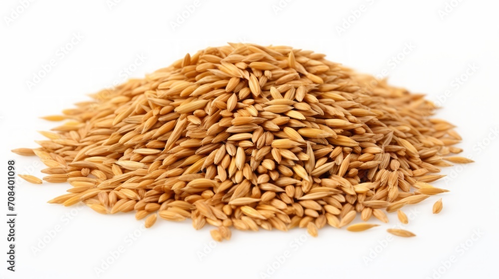 Poster a small pile of spelt grains showcased in a close-up realistic photo against a white background gene