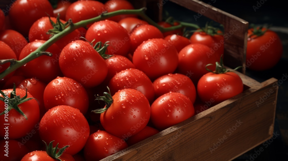 Aufkleber Close-up realistic photo capturing a box filled with juicy red tomatoes Generative AI