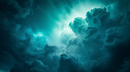 劇的な空と雲。黒青緑の夜空GenerativeAI - obrazy, fototapety, plakaty