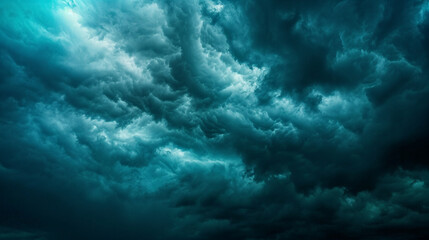 劇的な空と雲。黒青緑の夜空GenerativeAI