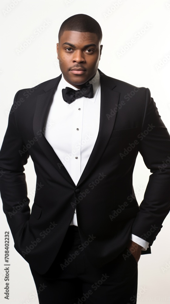Aufkleber stock image of a male model in elegant evening wear against a plain white background generative ai