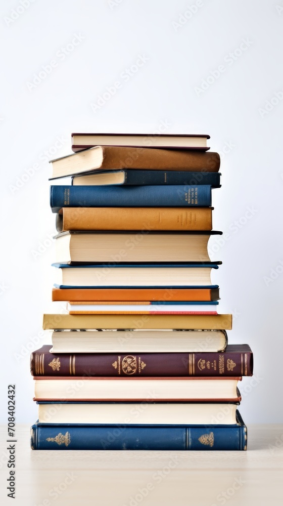 Aufkleber stock image of a stack of books on a white background, educational and organized generative ai