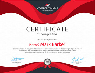 Certificate of Completion Vector Illustration in Red white and Blue.