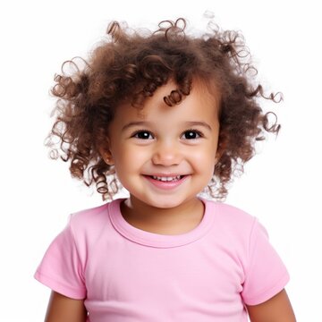 Stock image of a toddler in a pink shirt on a white background Generative AI