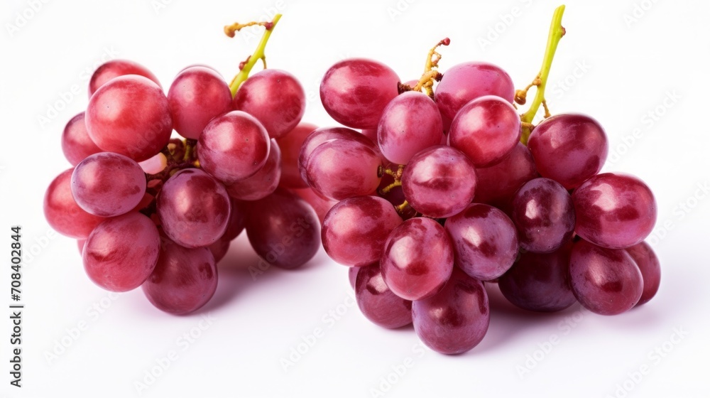 Poster Three sweet red grapes captured in a close-up realistic photo against a white background Generative AI