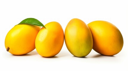 vibrant yellow mangoes captured in a close-up realistic photo on a white background Generative AI