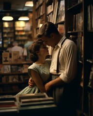 Historical couple in a bookstore