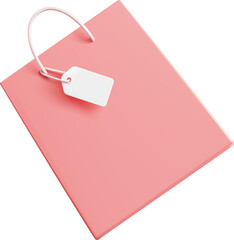 3D Pink cute realistic shopping bag with blank white tag. - 708403416