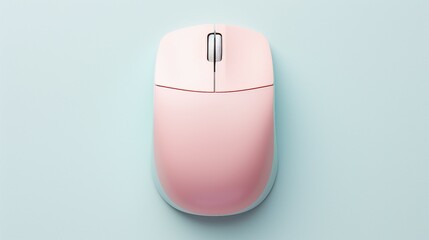Top view of a hand using a wireless computer mouse for searching necessary information on an isolated pastel color background with copy-space for text or promotional content.