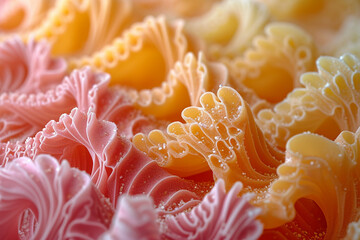An illustration of a noodle-inspired abstract art piece, using pasta to create unique textures and forms.